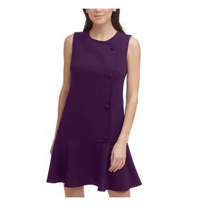 DKNY Womens Purple Fitted Faux Button Sleeveless Short Drop Waist Dress 10